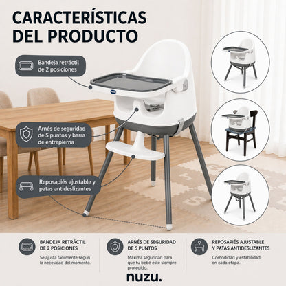 Silla Alta y Booster Multifuncional Gris