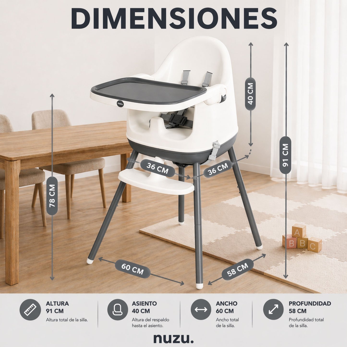 Silla Alta y Booster Multifuncional Gris