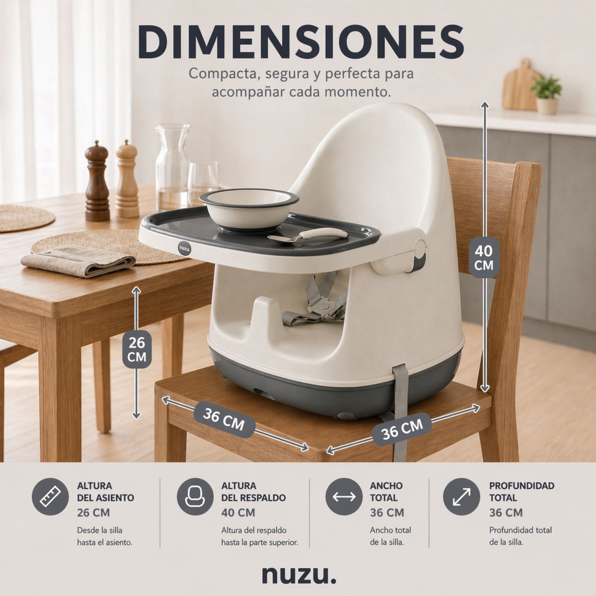 Silla Alta y Booster Multifuncional Gris