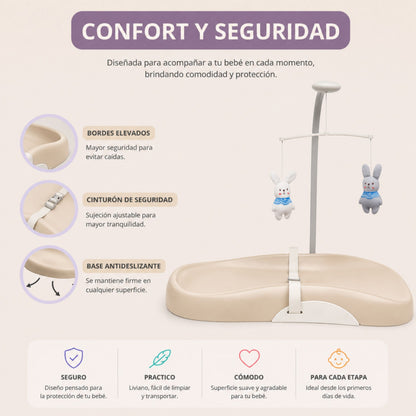 Cambiador de Bebé Antideslizante con Cinturón de Seguridad y Móvil de Juguetes