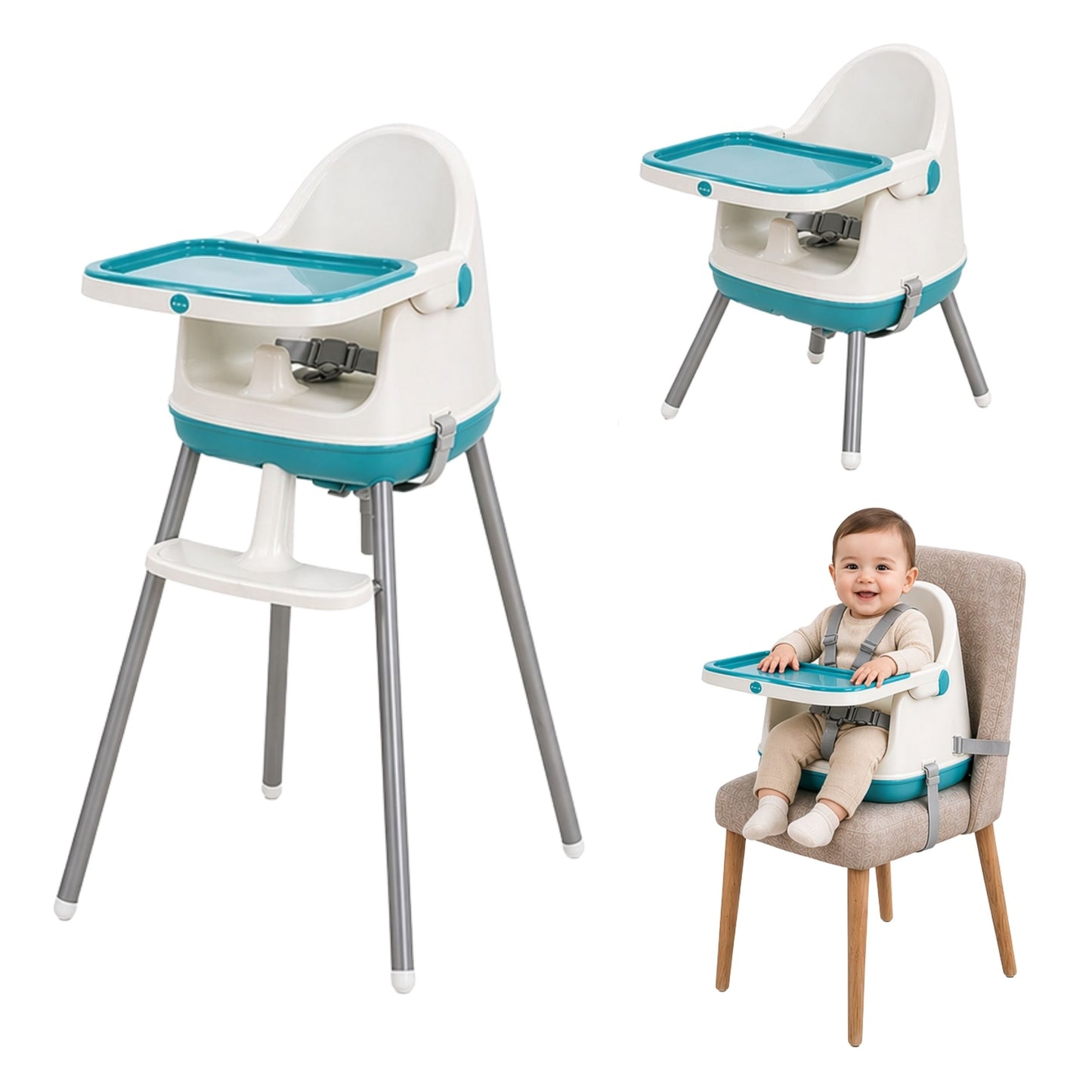 Silla Alta y Booster Multifuncional Gris Azul