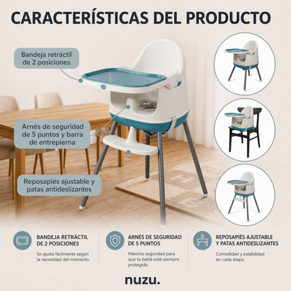 Silla Alta y Booster Multifuncional Gris Azul
