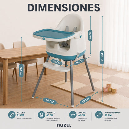 Silla Alta y Booster Multifuncional Gris Azul