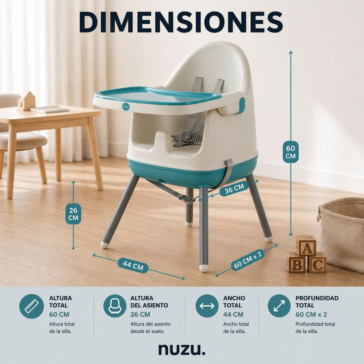 Silla Alta y Booster Multifuncional Gris Azul