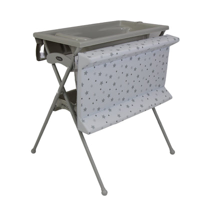 Bañera Cambiador Alta de Tijera para Bebé con Base y Repisa (Gris con Estrellas Chicas)