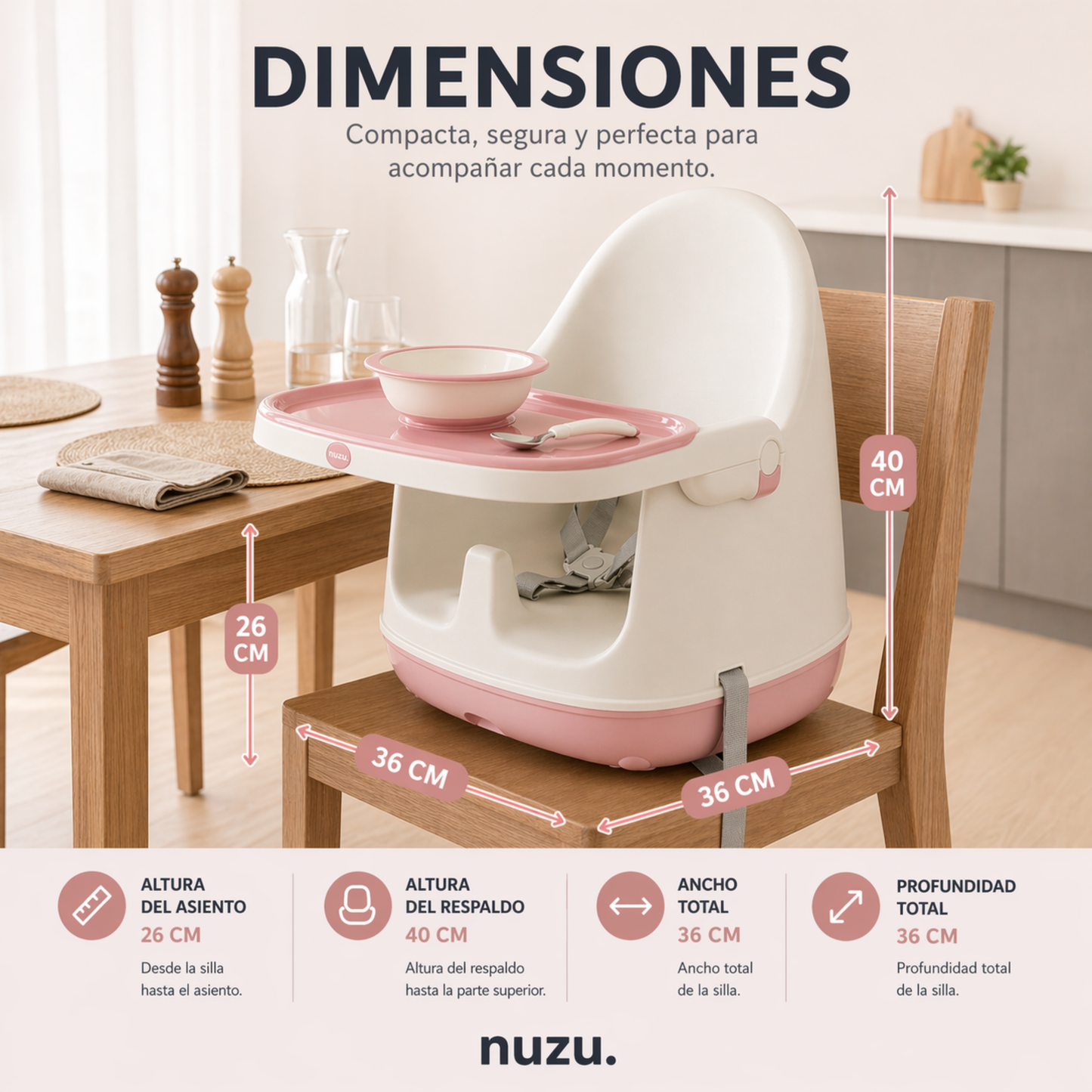 Silla Alta y Booster  Multifuncional Rosa