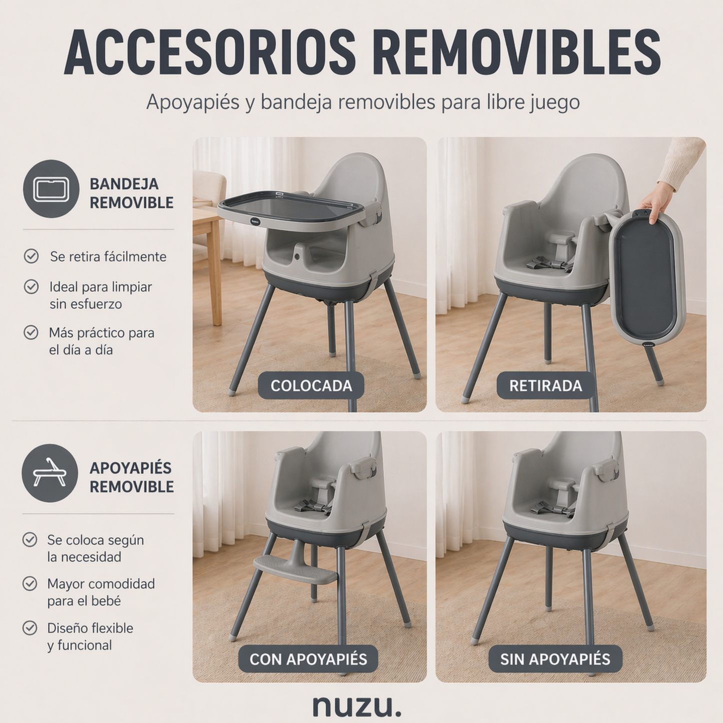 Silla Alta y Booster Multifuncional Gris