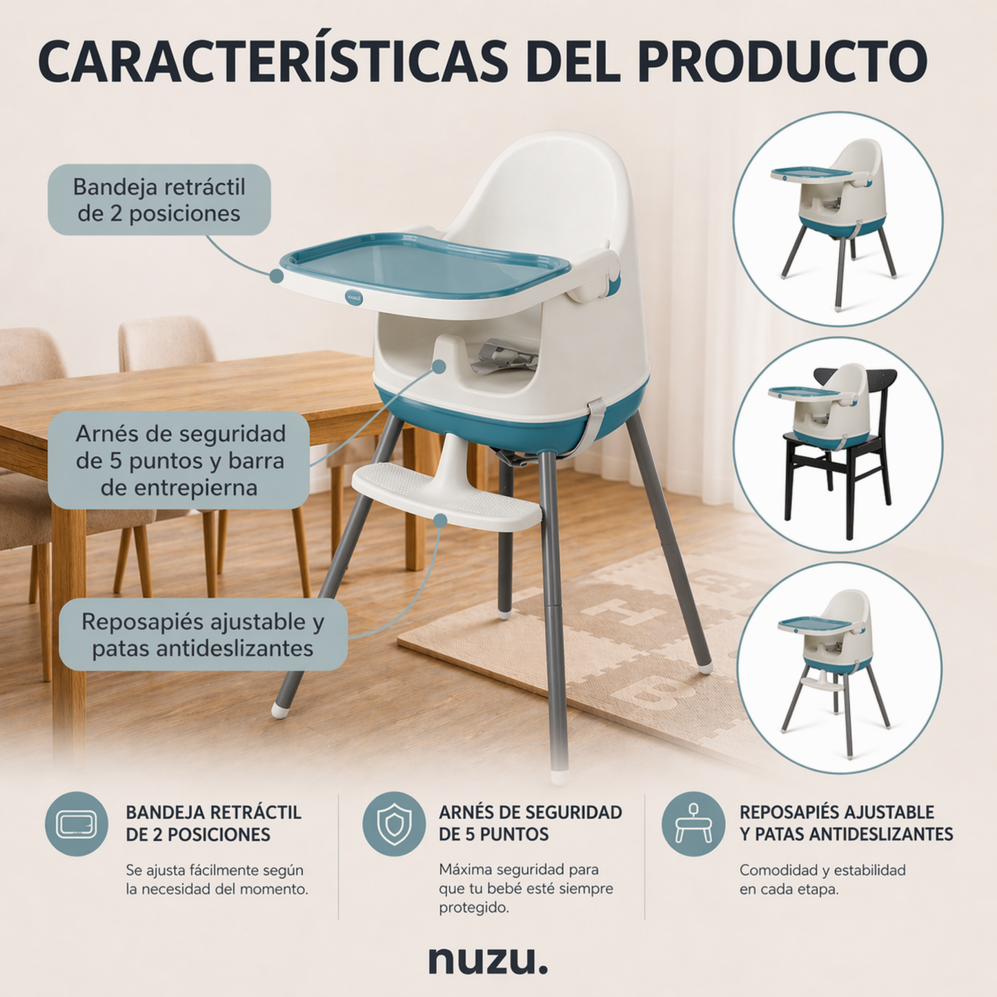 Silla Alta y Booster: Multifuncional Azul 3 en 1
