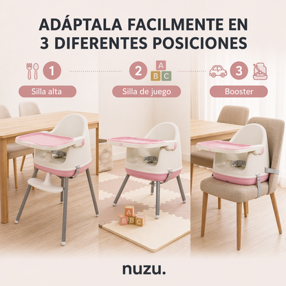 Silla Alta y Booster  Multifuncional Rosa
