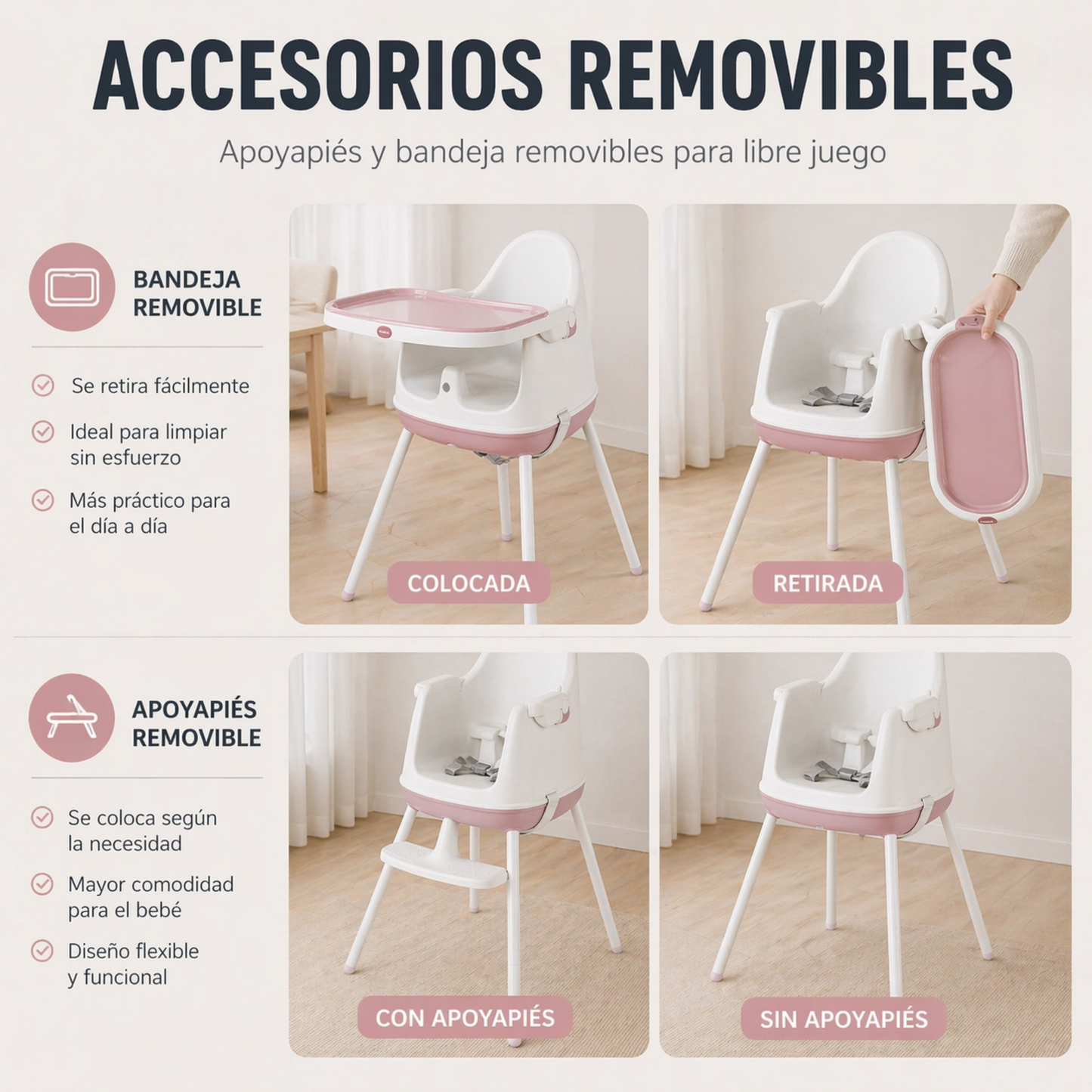 Silla Alta y Booster  Multifuncional Rosa