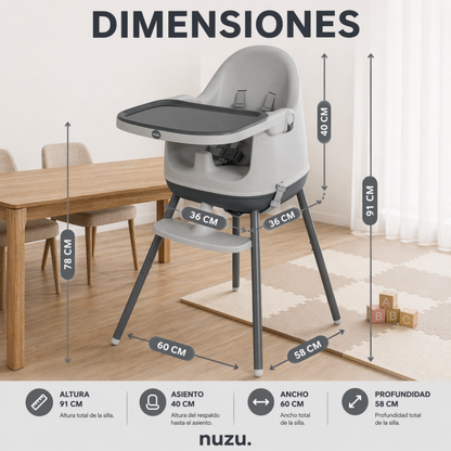 Silla Alta y Booster Multifuncional Gris