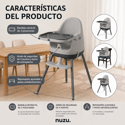 Silla Alta y Booster Multifuncional Gris