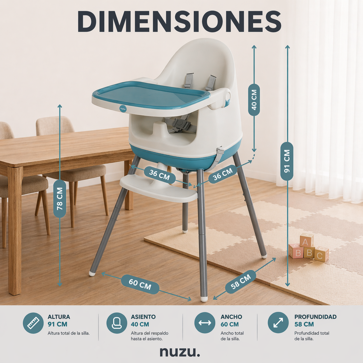 Silla Alta y Booster: Multifuncional Azul 3 en 1
