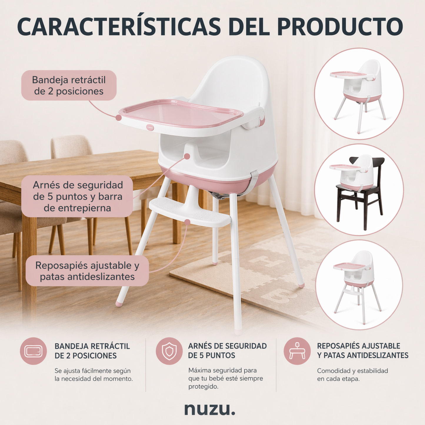 Silla Alta y Booster  Multifuncional Rosa